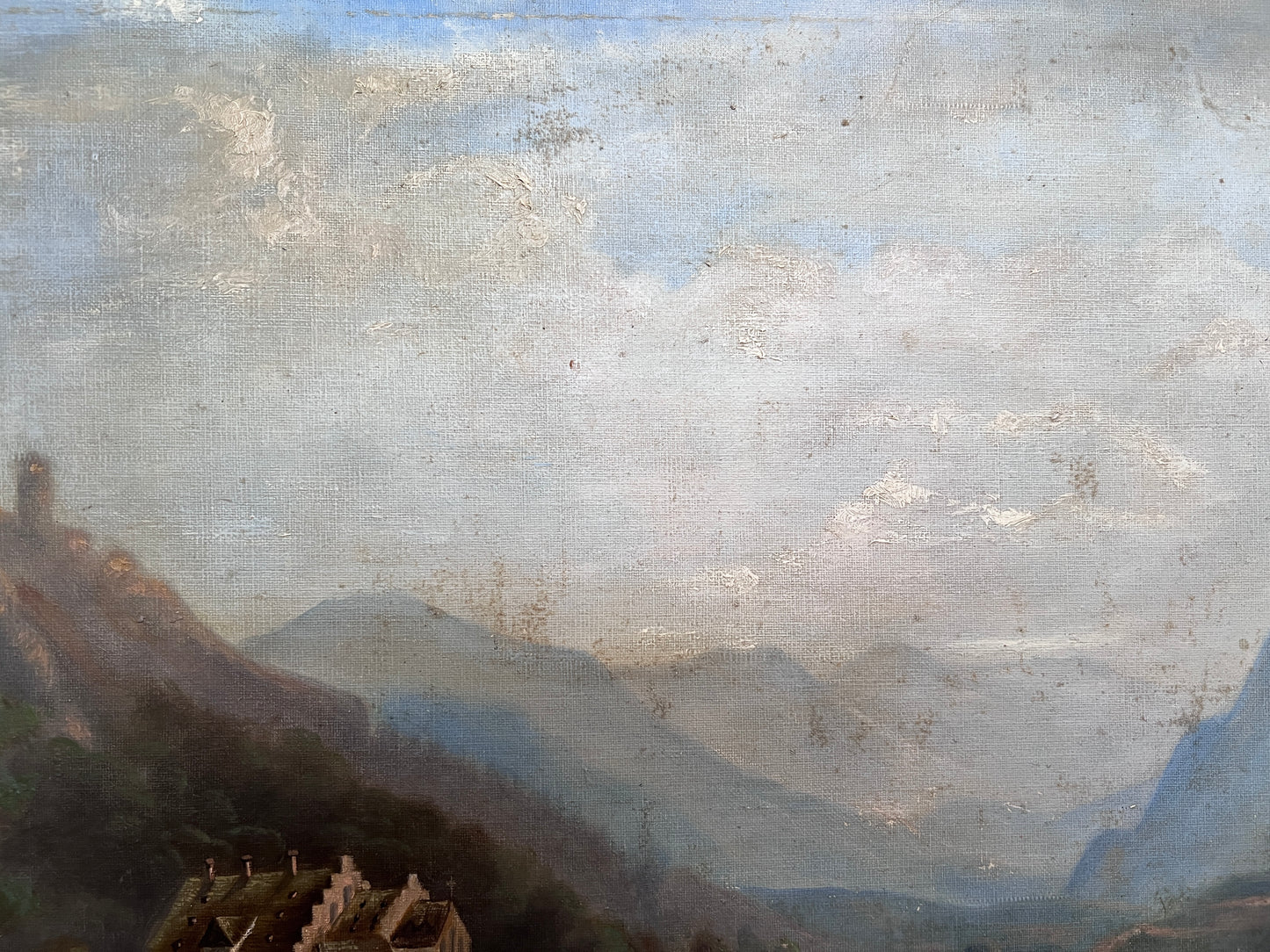 1902 M. Wierth Large original antique oil painting on canvas, Landscape, Framed