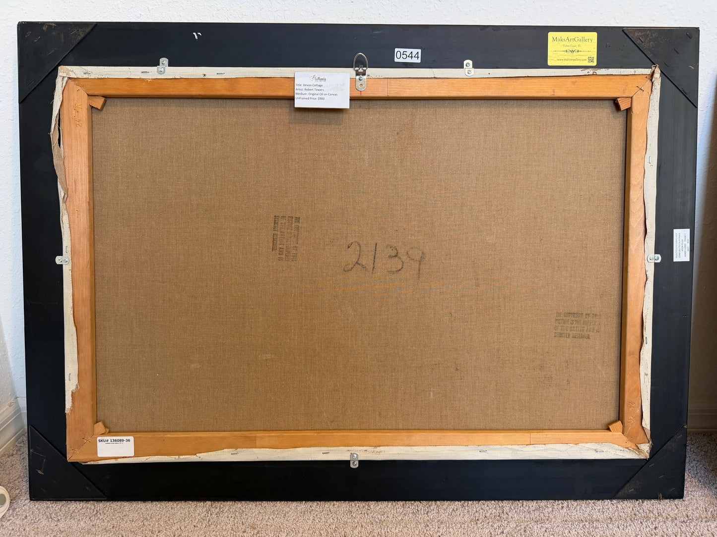 Robert Towers (British, 20C) Large Oil Painting English Cottage Landscape Framed