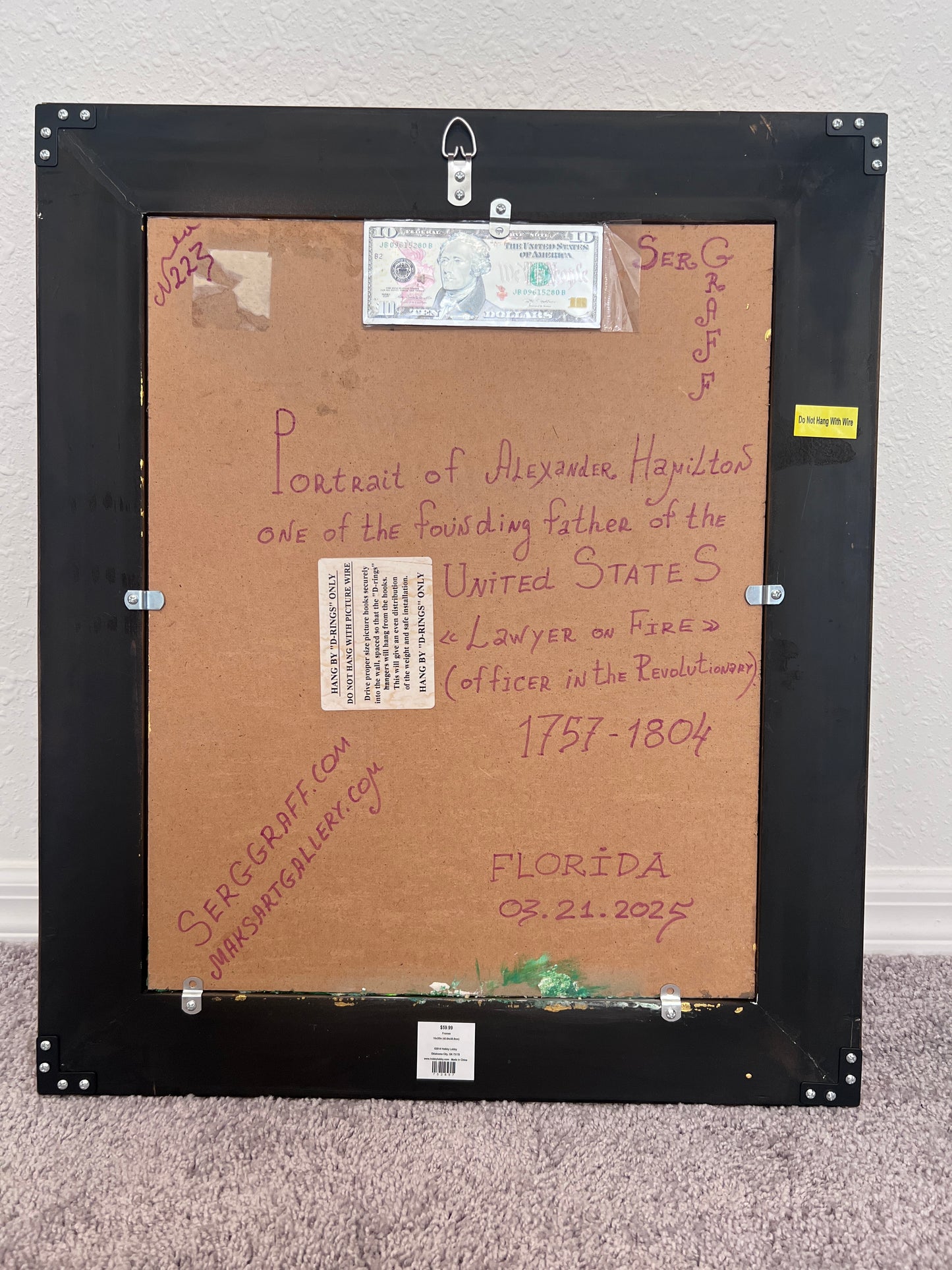 Textured Painting on Canvas by Serg Graff "Portrait of Alexander Hamilton", COA