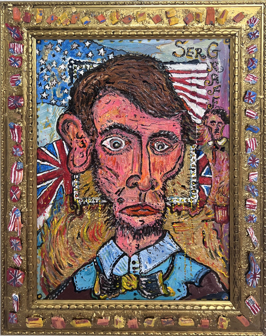 Textured Painting on Canvas by Serg Graff "Portrait of Abraham Lincoln", COA