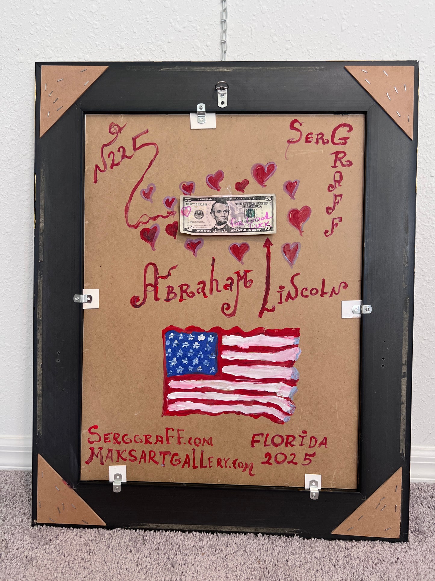 Textured Painting on Canvas by Serg Graff "Portrait of Abraham Lincoln", COA