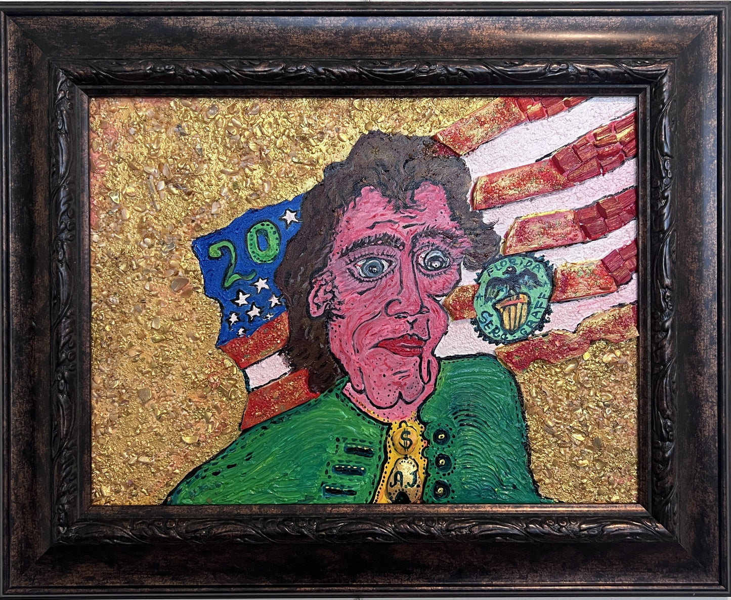 One-of-a-kind Textured painting on board, "Andrew Jackson" by Serg Graff, COA