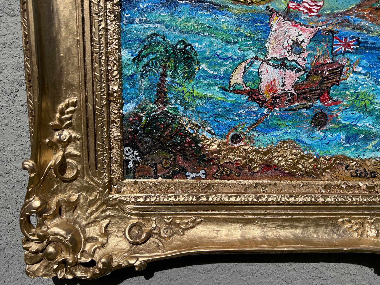 Acrylic painting on canvas by Serg Graff, Seascape, "Pirate Island" , COA