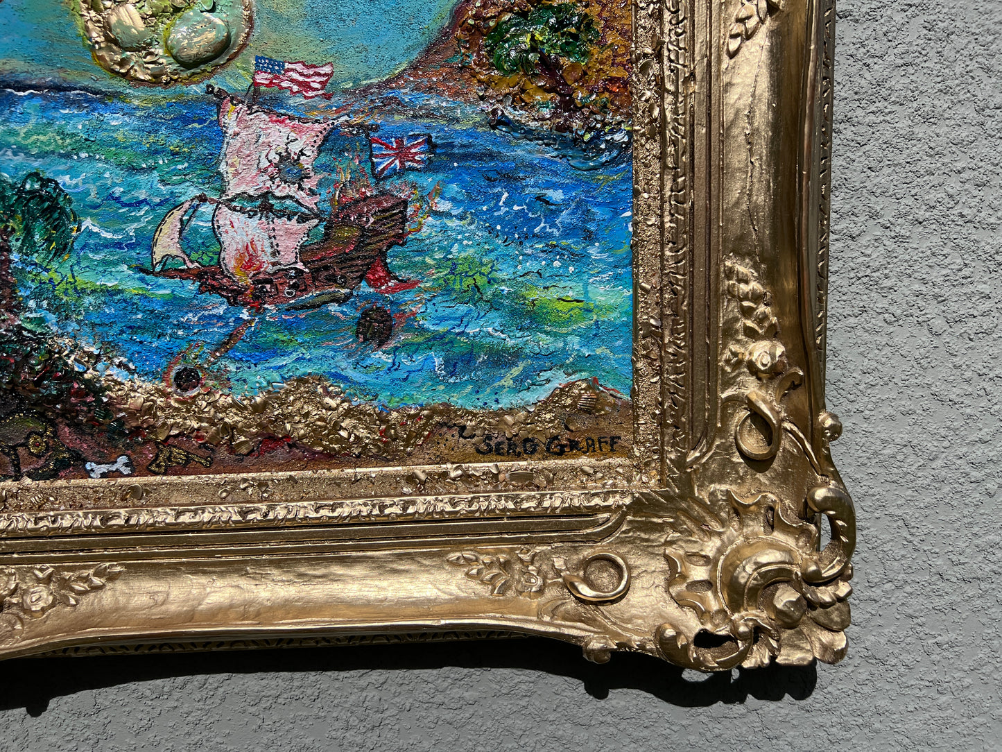 Acrylic painting on canvas by Serg Graff, Seascape, "Pirate Island" , COA