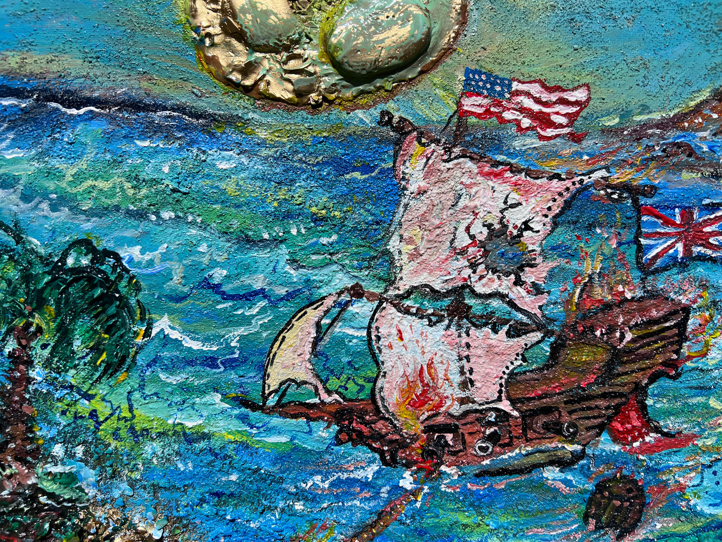 Acrylic painting on canvas by Serg Graff, Seascape, "Pirate Island" , COA