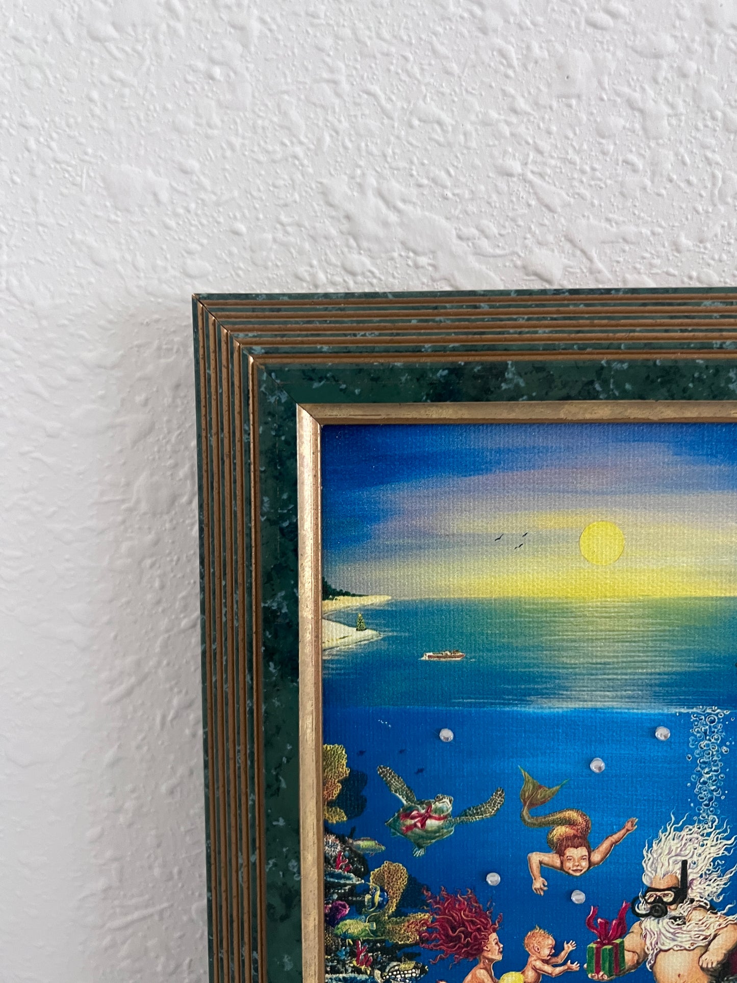 Elizabeth Shick Small Artwork on Canvas, Mermaid and Neptune, Framed
