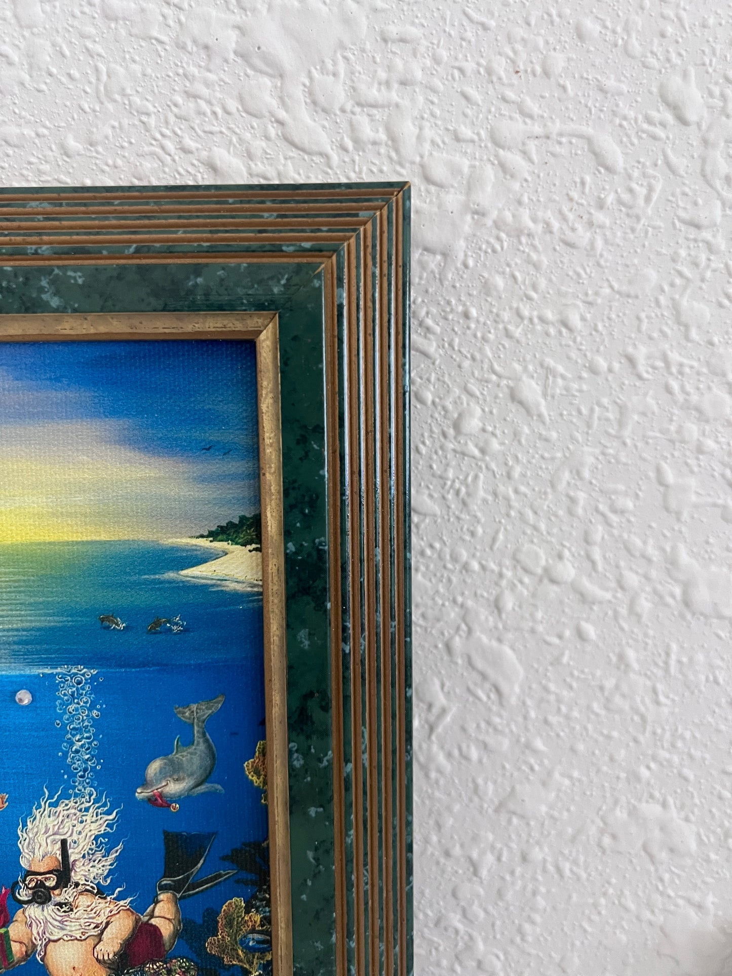Elizabeth Shick Small Artwork on Canvas, Mermaid and Neptune, Framed