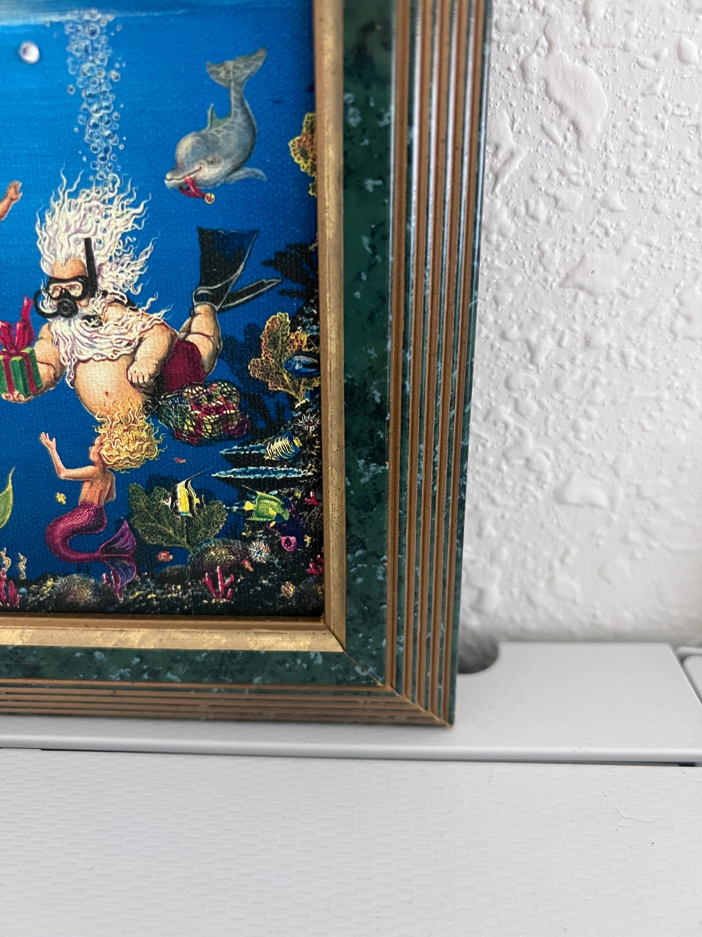 Elizabeth Shick Small Artwork on Canvas, Mermaid and Neptune, Framed