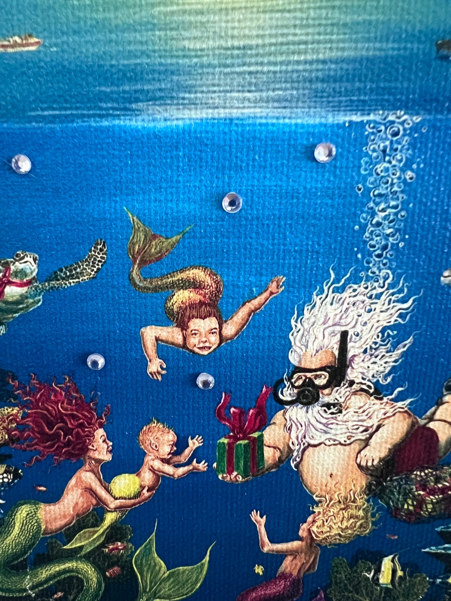 Elizabeth Shick Small Artwork on Canvas, Mermaid and Neptune, Framed
