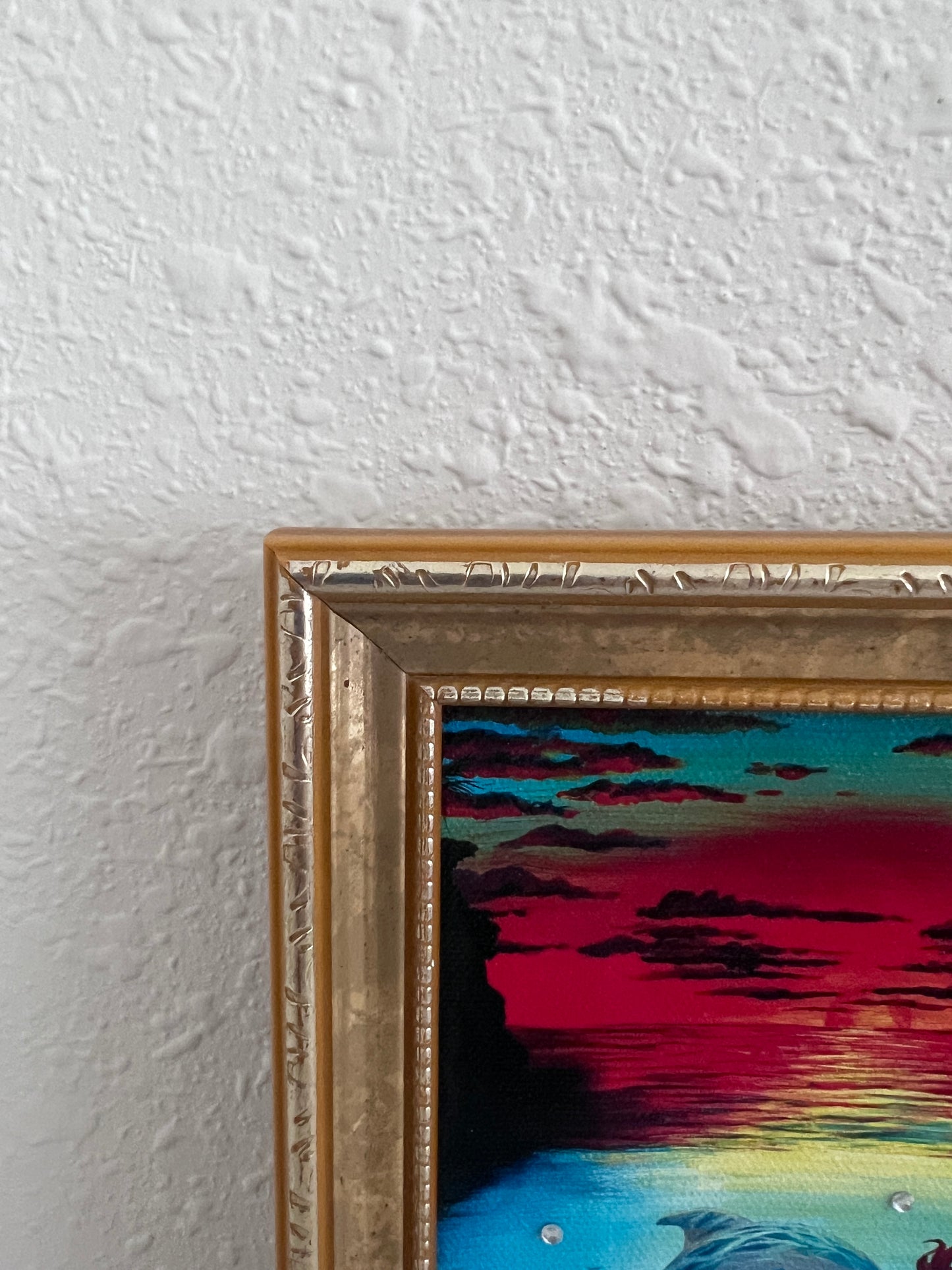 Elizabeth Shick Small Artwork on Canvas, Mermaid and Dolphin, Framed