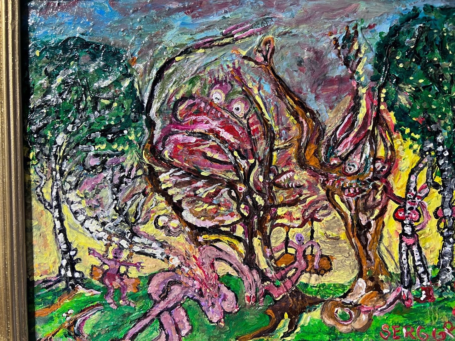 Original Abstract Painting on board by Serg Graff "Surreal Forest" COA, Framed