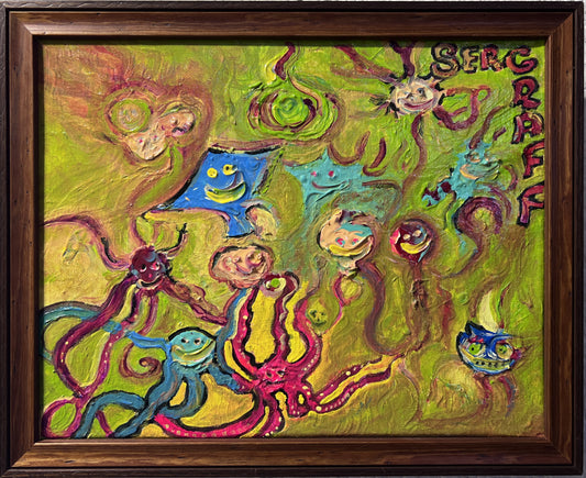 Abstract Painting on Canvas by Serg Graff "Funny Octopuses", COA