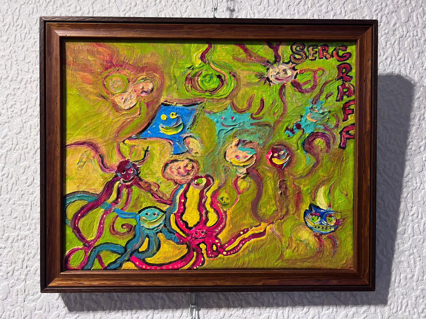 Abstract Painting on Canvas by Serg Graff "Funny Octopuses", COA