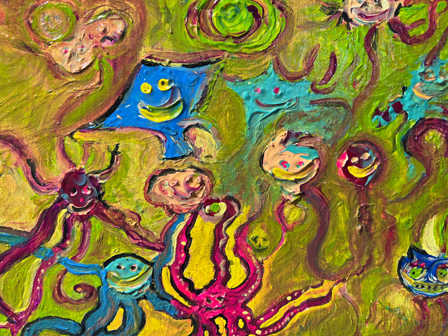 Abstract Painting on Canvas by Serg Graff "Funny Octopuses", COA