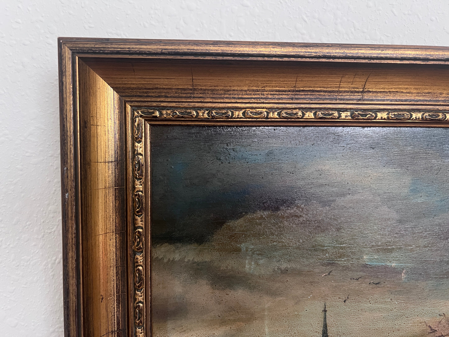 Antique Dutch Style Signed Oil Painting on Board – Winter Landscape Genre Scene