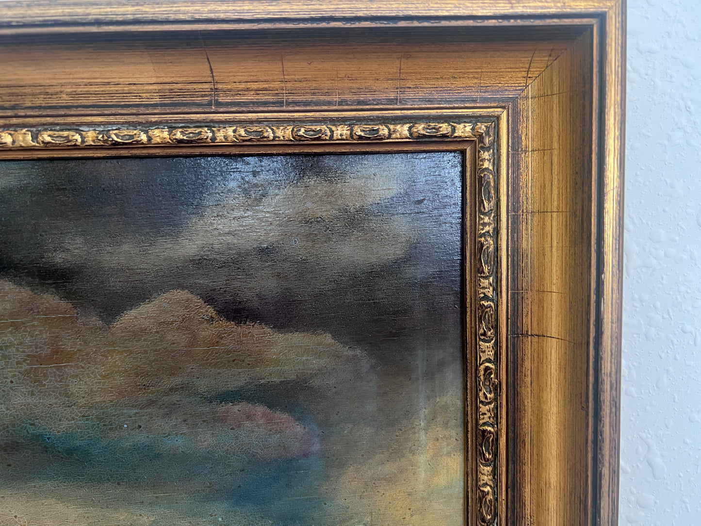 Antique Dutch Style Signed Oil Painting on Board – Winter Landscape Genre Scene