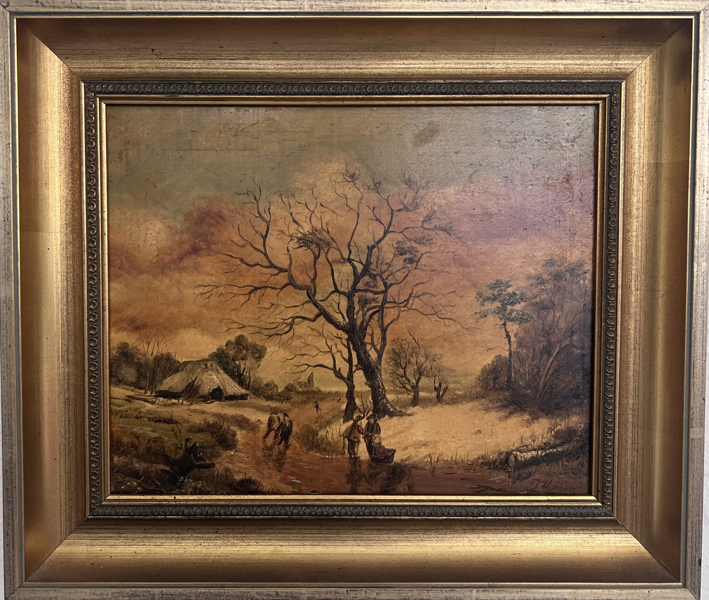 Vintage Romantic Landscape Oil Painting on Panel, Signed G. Holman, Framed