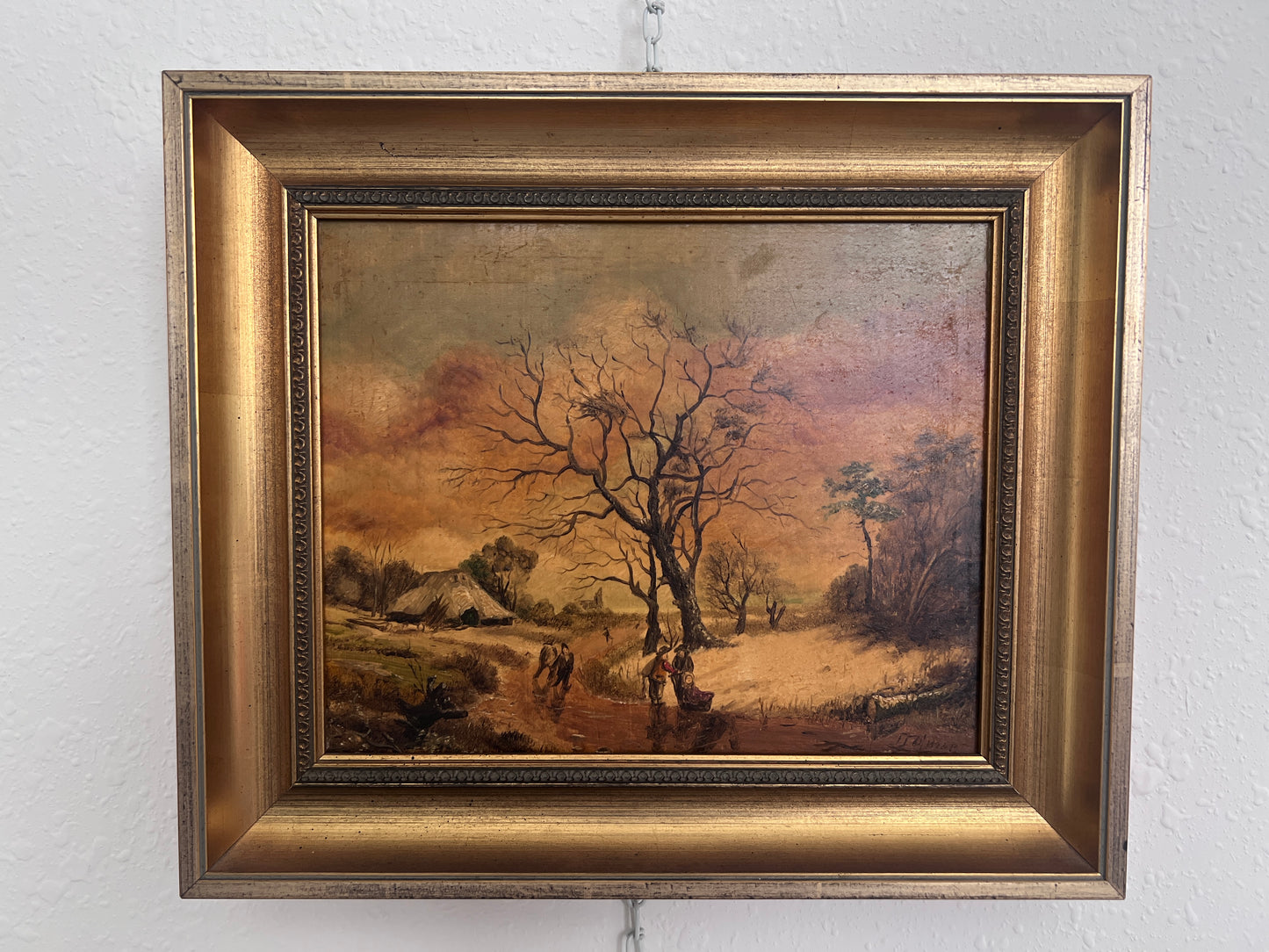 Vintage Romantic Landscape Oil Painting on Panel, Signed G. Holman, Framed