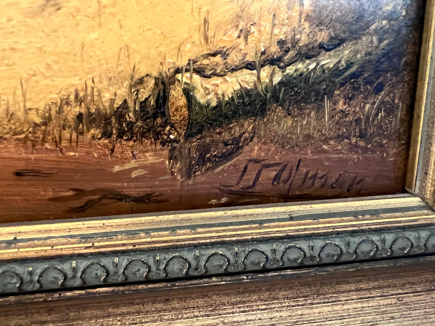 Vintage Romantic Landscape Oil Painting on Panel, Signed G. Holman, Framed