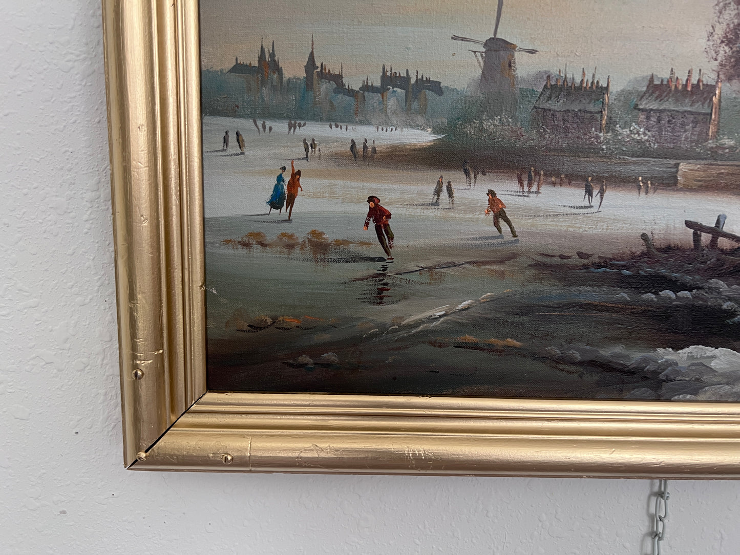 Vintage Dutch Style Winter Landscape Oil Painting – Signed Martin – Canvas