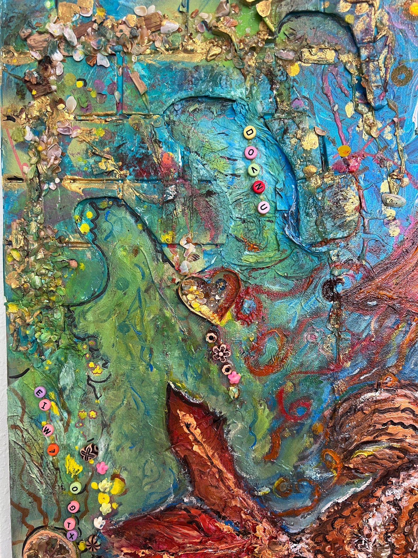 Large Textured Mixed Media Painting by Serg Graff – "Magic Fish" – COA Included