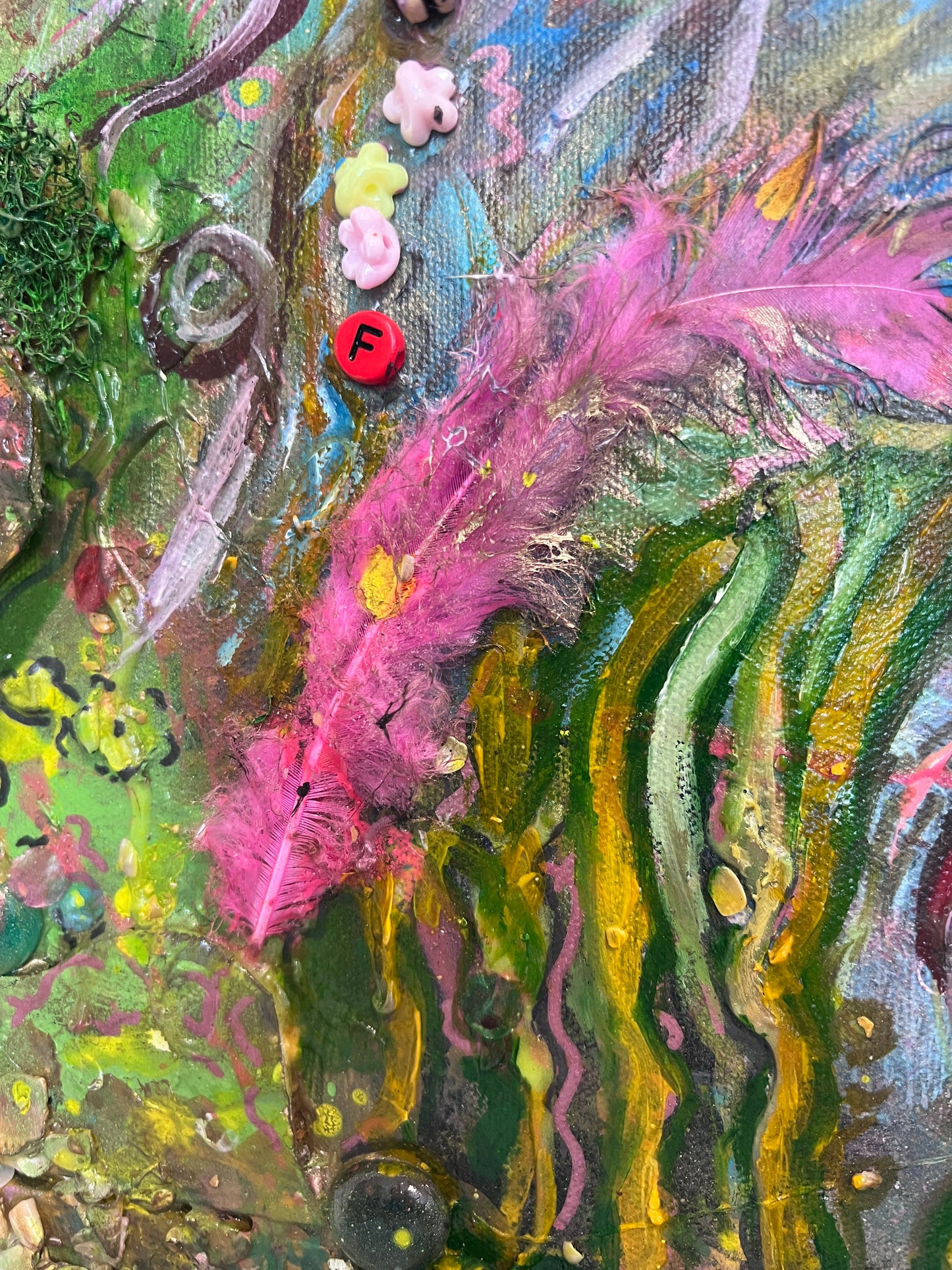 Large Textured Mixed Media Painting by Serg Graff – "Magic Fish" – COA Included