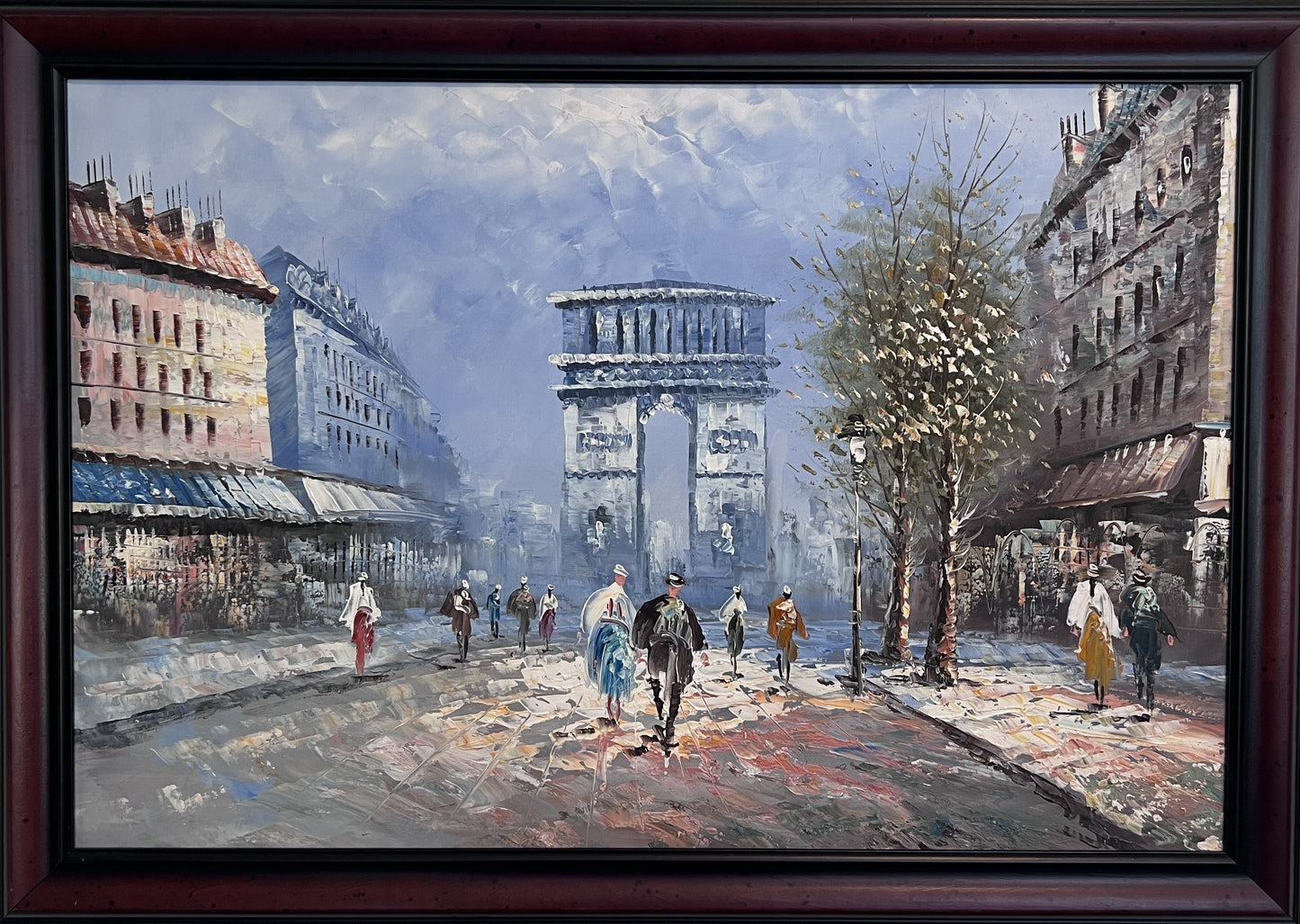 Caroline Burnett Large Paris Street Scene Oil Painting Triumphal Arch, Framed