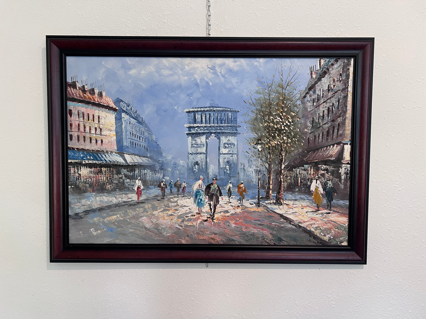 Caroline Burnett Large Paris Street Scene Oil Painting Triumphal Arch, Framed