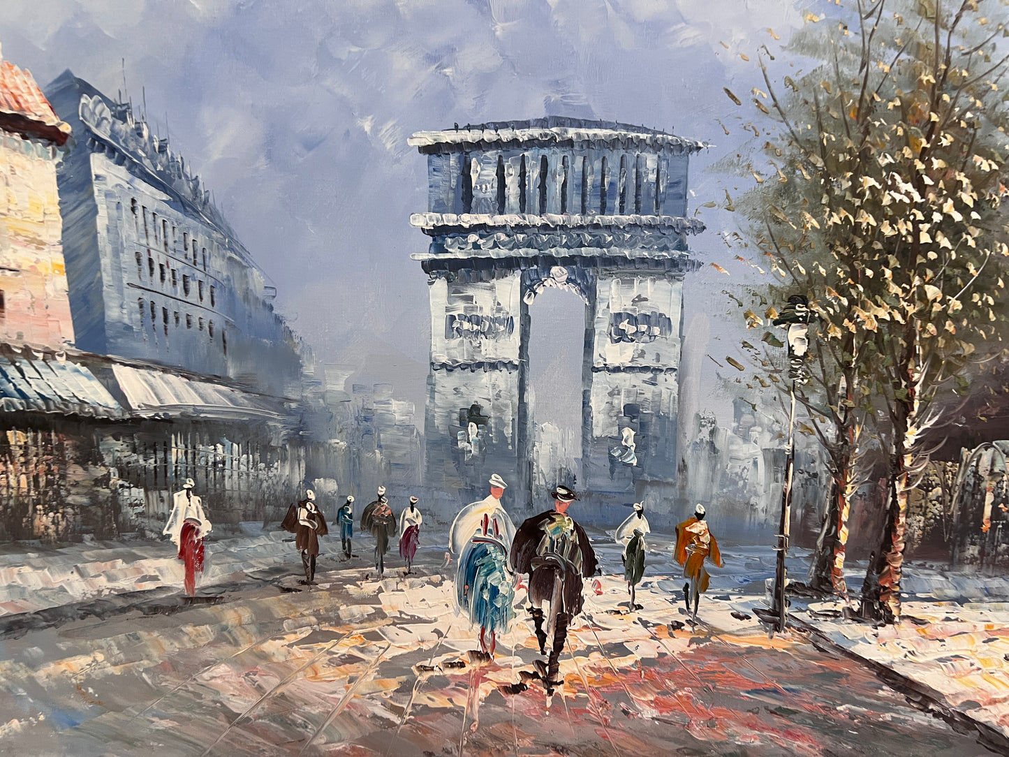Caroline Burnett Large Paris Street Scene Oil Painting Triumphal Arch, Framed