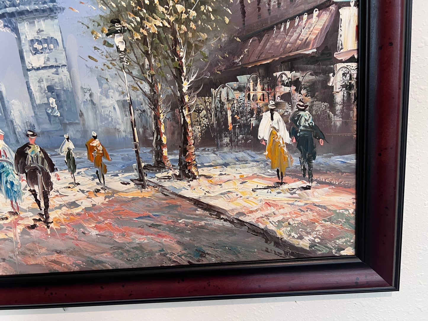 Caroline Burnett Large Paris Street Scene Oil Painting Triumphal Arch, Framed