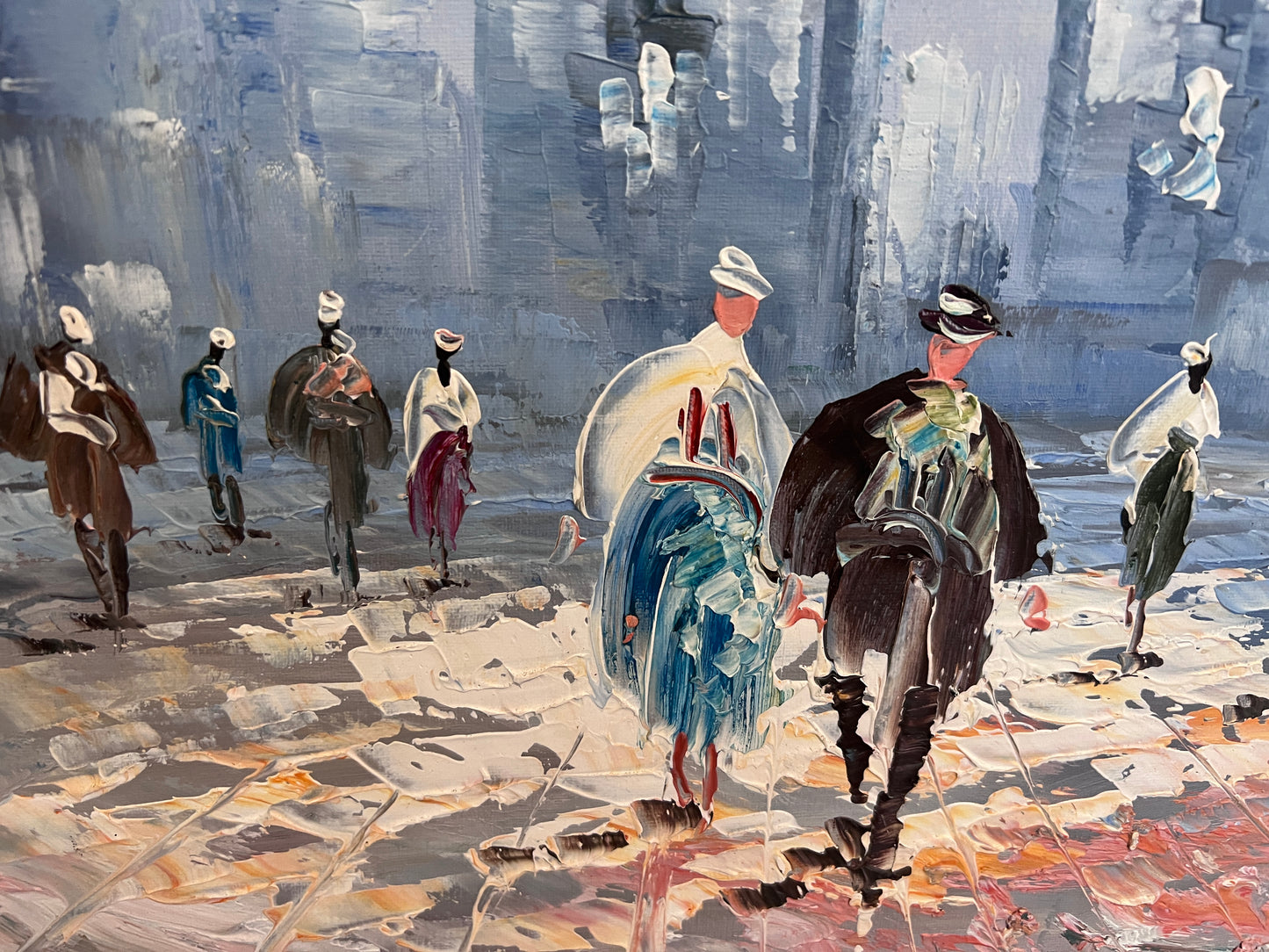 Caroline Burnett Large Paris Street Scene Oil Painting Triumphal Arch, Framed