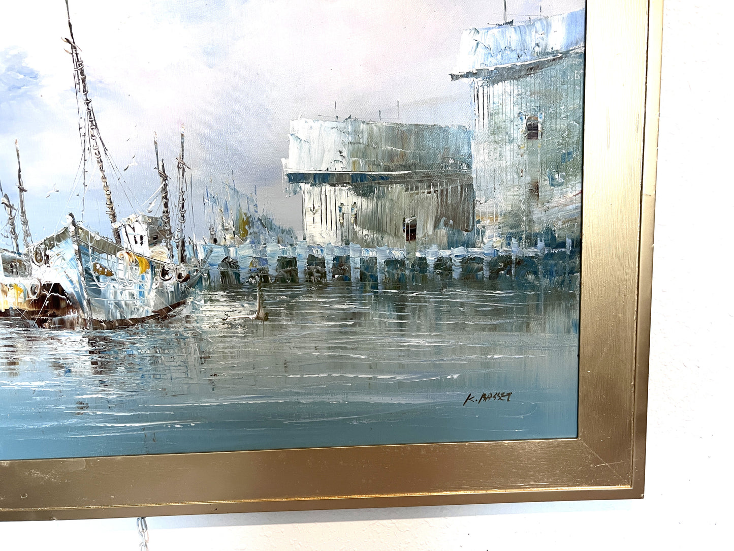 Original Oil Painting by K. Rasset | Seascape Harbor Scene | Vintage Maritime Ar