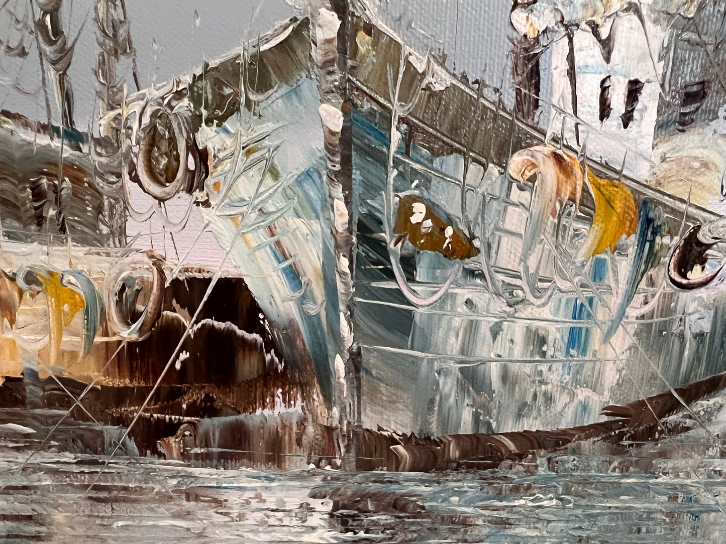 Original Oil Painting by K. Rasset | Seascape Harbor Scene | Vintage Maritime Ar