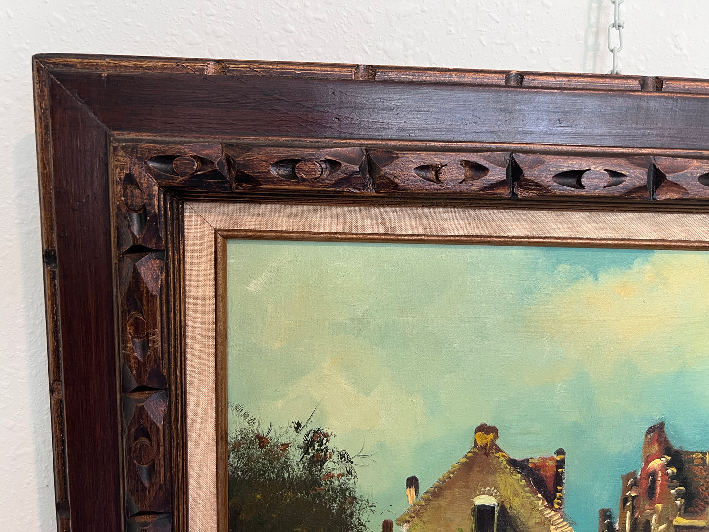 Dutch-Style Village Scene Original Oil Painting on Canvas, Signed | Framed Art
