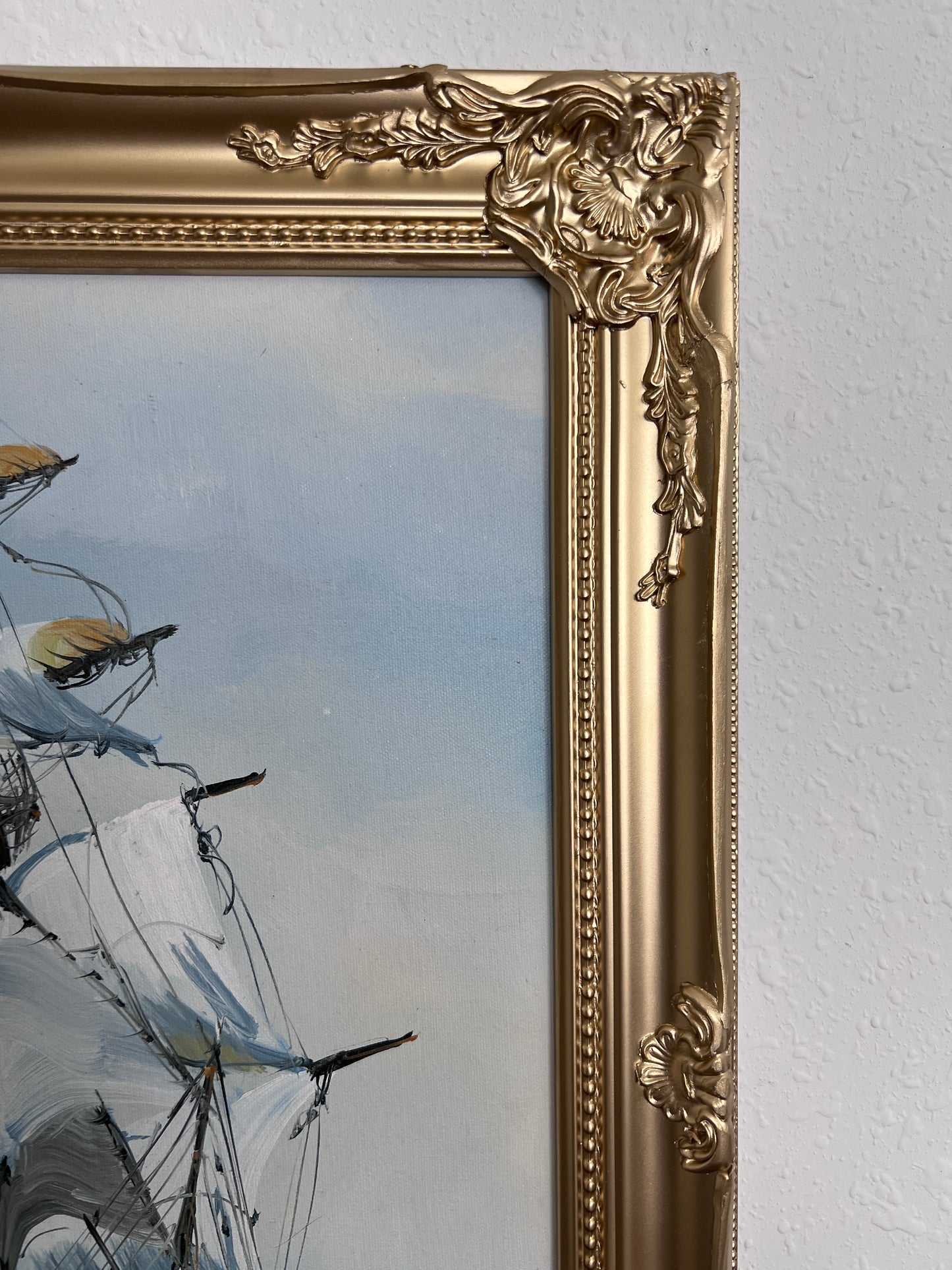 Original Oil Painting Clipper Ship at Sea Nautical Maritime Seascape Framed