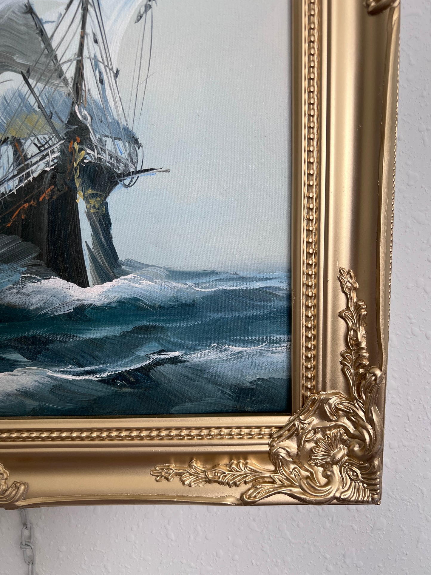 Original Oil Painting Clipper Ship at Sea Nautical Maritime Seascape Framed