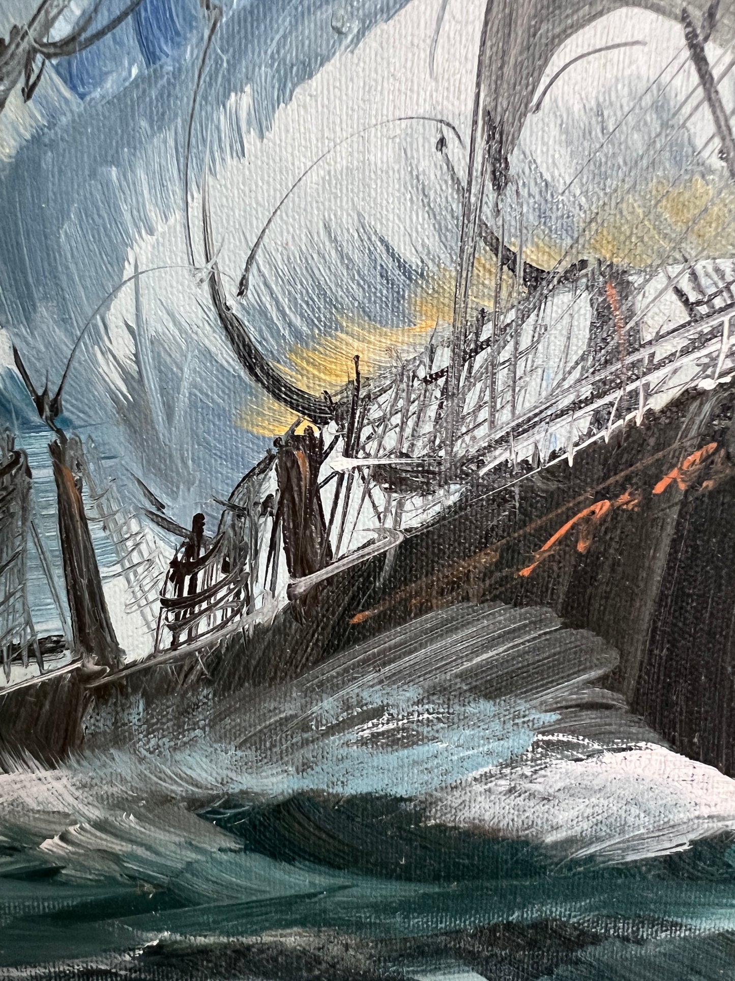 Original Oil Painting Clipper Ship at Sea Nautical Maritime Seascape Framed