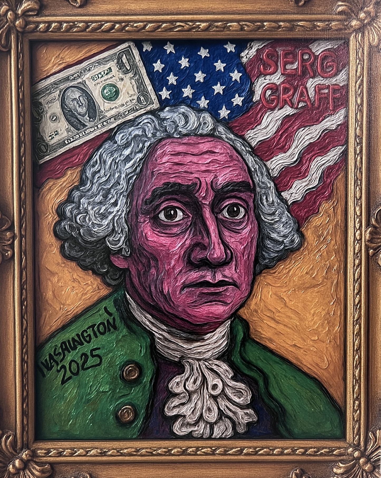 George Washington - Print on Canvas by Serg Graff, Surreal Pop Art Portrait