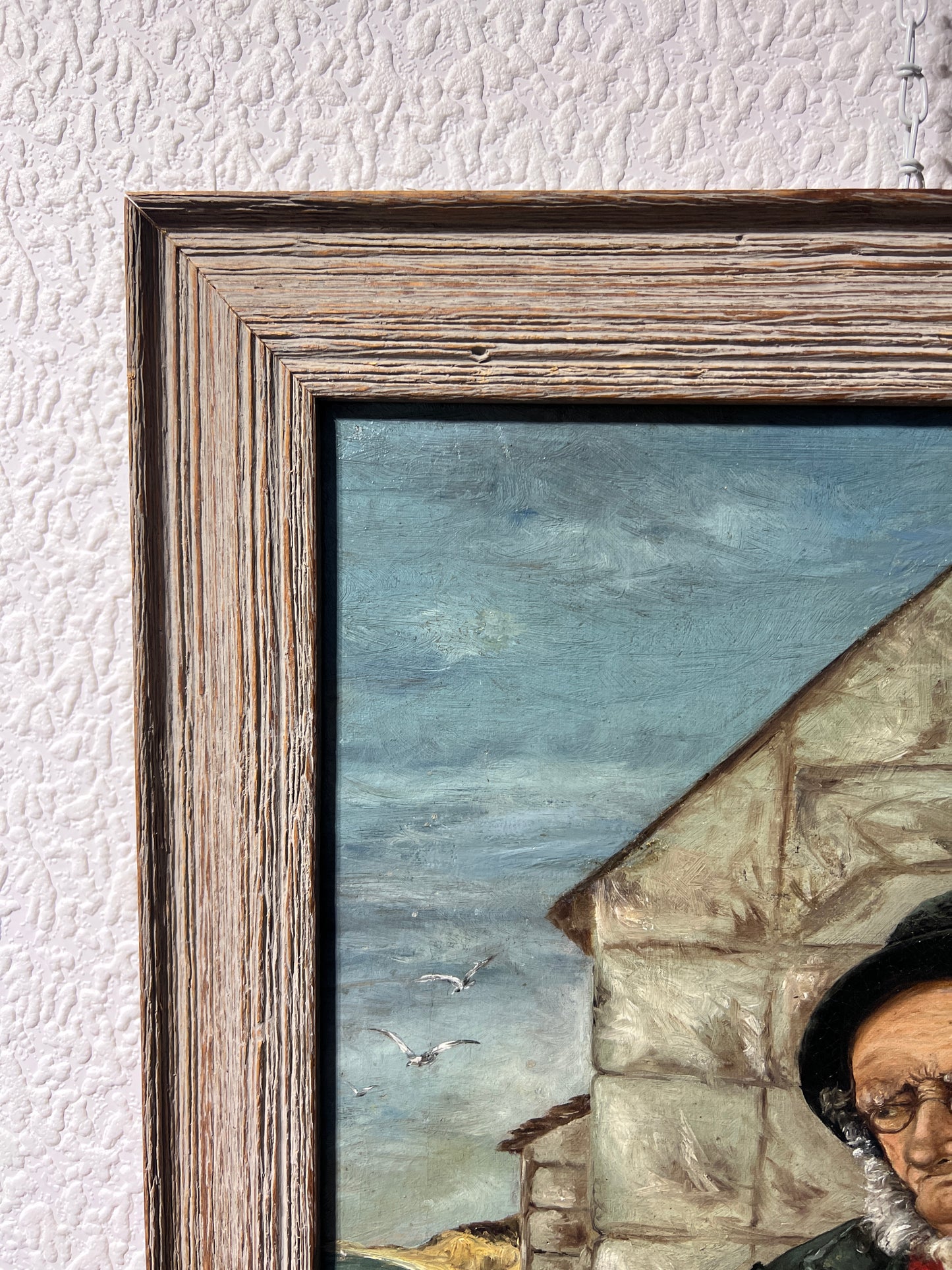Vintage Oil Painting – Portrait of Fisherman with Nets, Framed Maritime Art