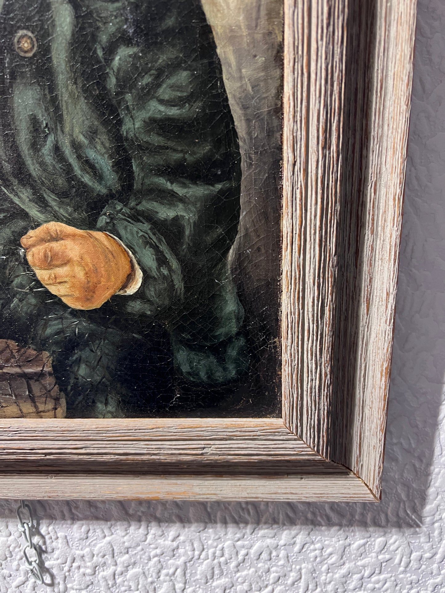 Vintage Oil Painting – Portrait of Fisherman with Nets, Framed Maritime Art