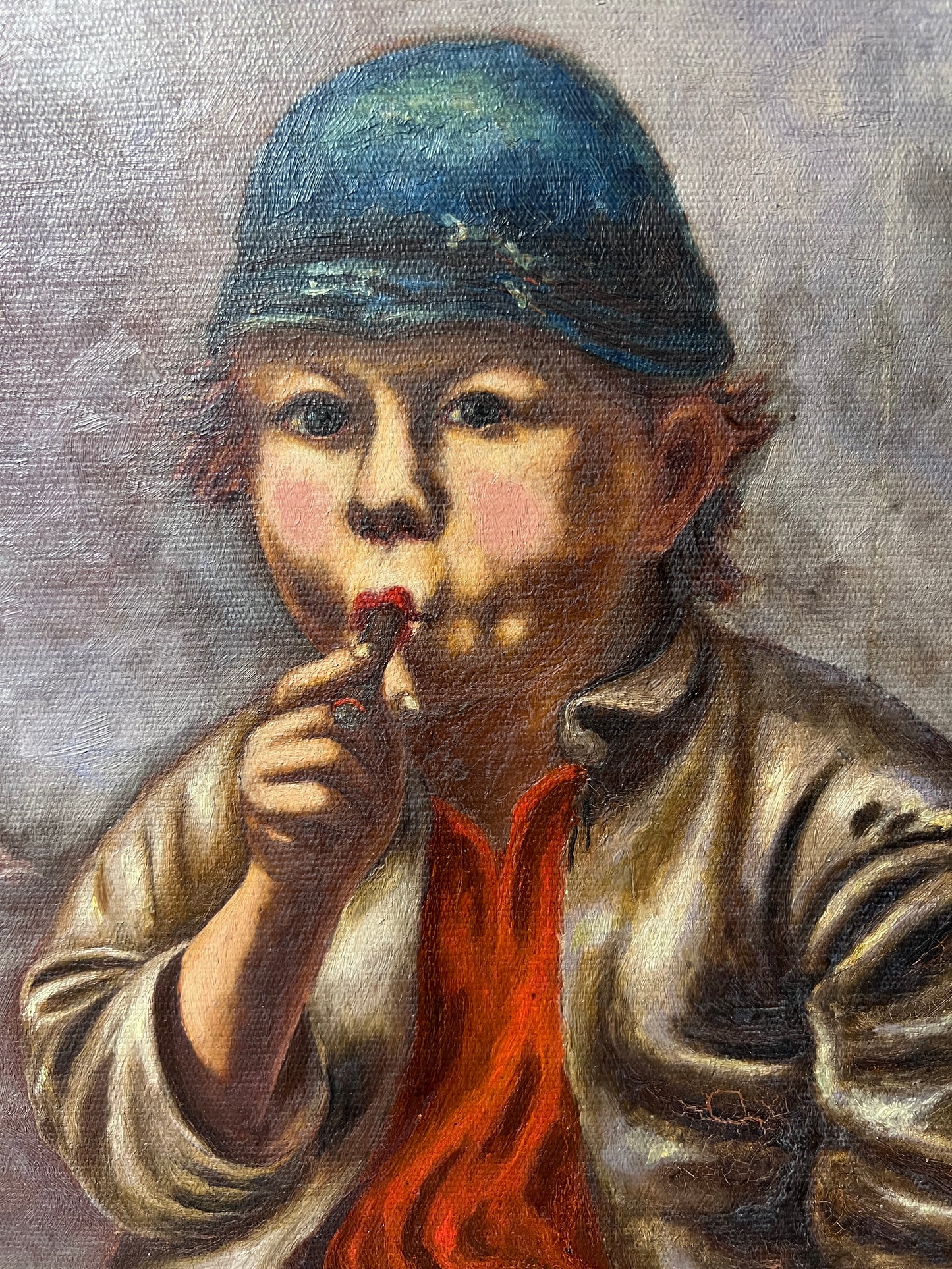 Original Vintage Oil Painting in canvas, Portrait of a Boy. Signed Dated, Framed