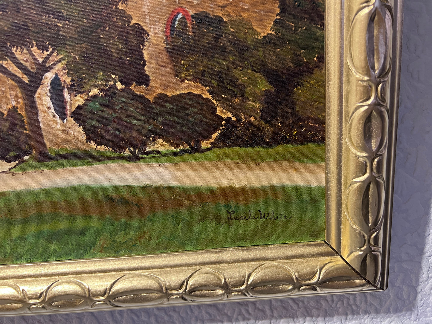 Lucile White Vintage Oil painting on canvas, European Castle view, framed