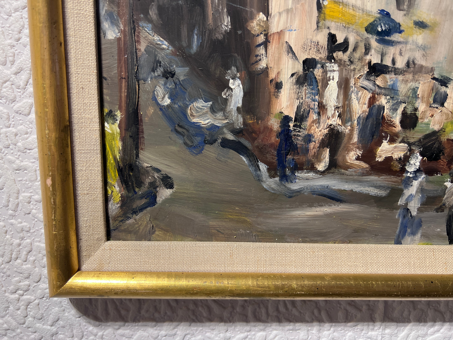 Original oil painting on board, European Cityscape, Unsigned, Framed