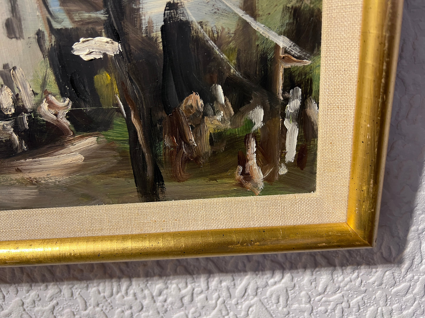 Original oil painting on board, European Cityscape, Unsigned, Framed