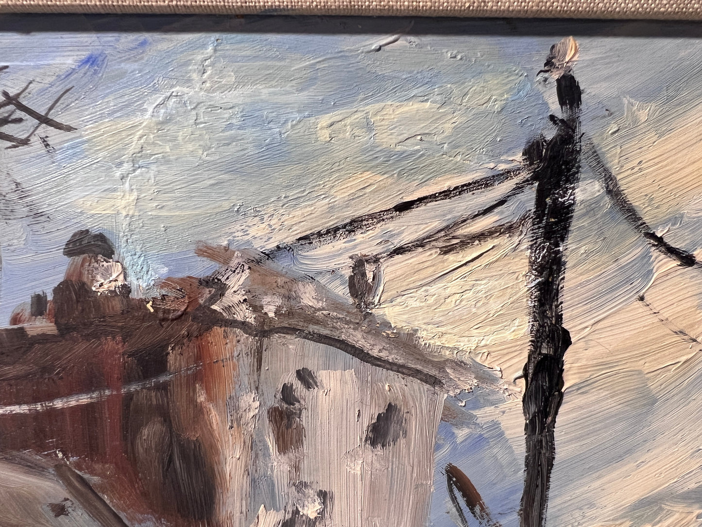 Original oil painting on board, European Cityscape, Unsigned, Framed