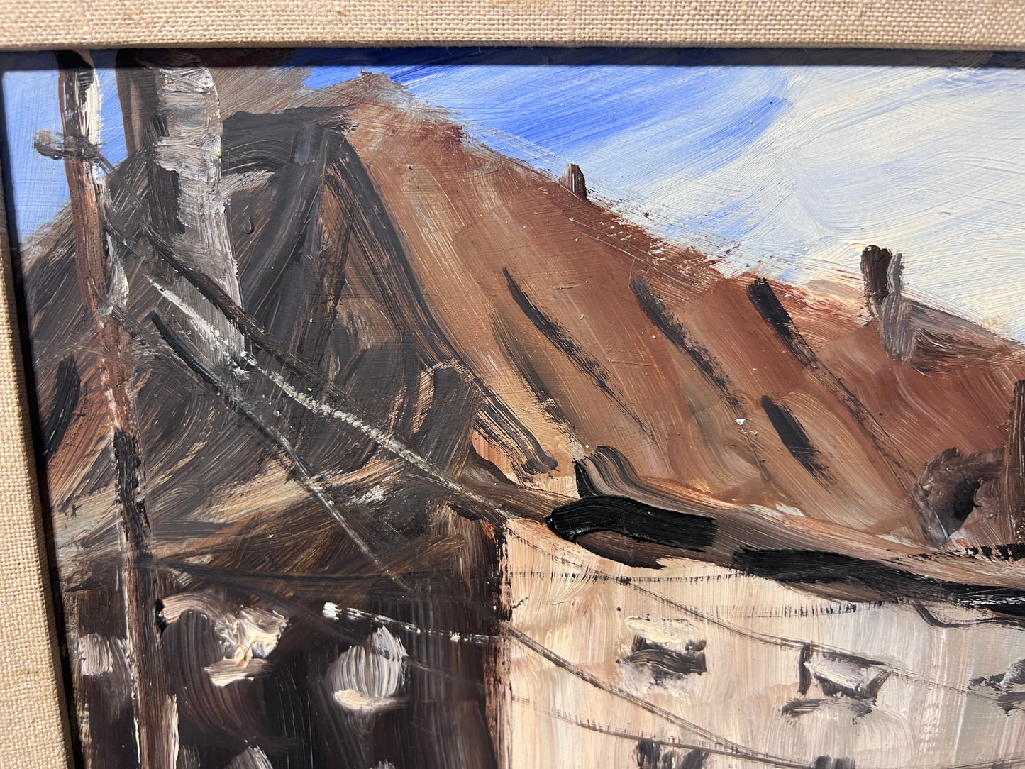 Original oil painting on board, European Cityscape, Unsigned, Framed
