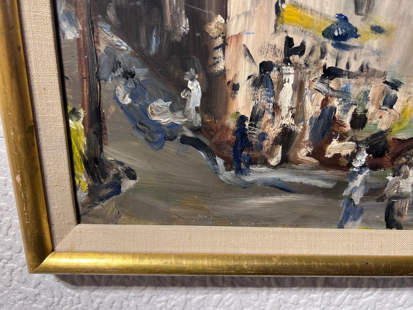 Original oil painting on board, European Cityscape, Unsigned, Framed