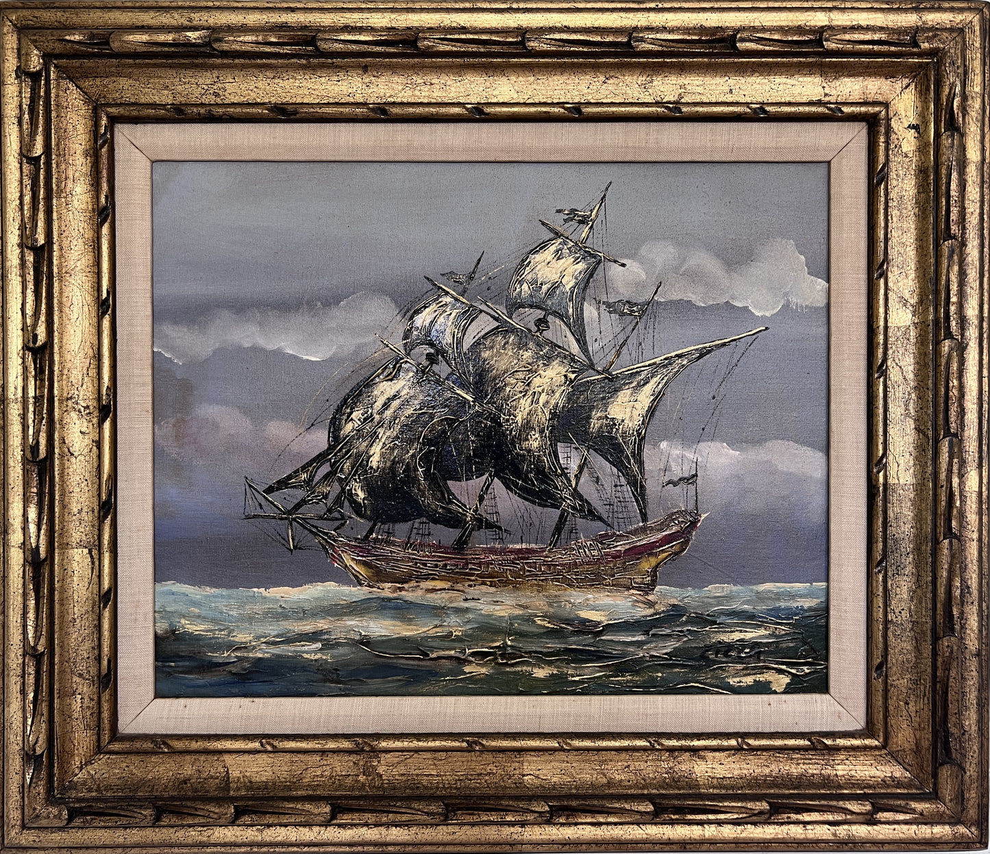 Vintage Seascape Oil Painting on Canvas Signed Zizza | Framed, Nautical Art
