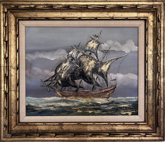 Vintage Seascape Oil Painting on Canvas Signed Zizza | Framed, Nautical Art