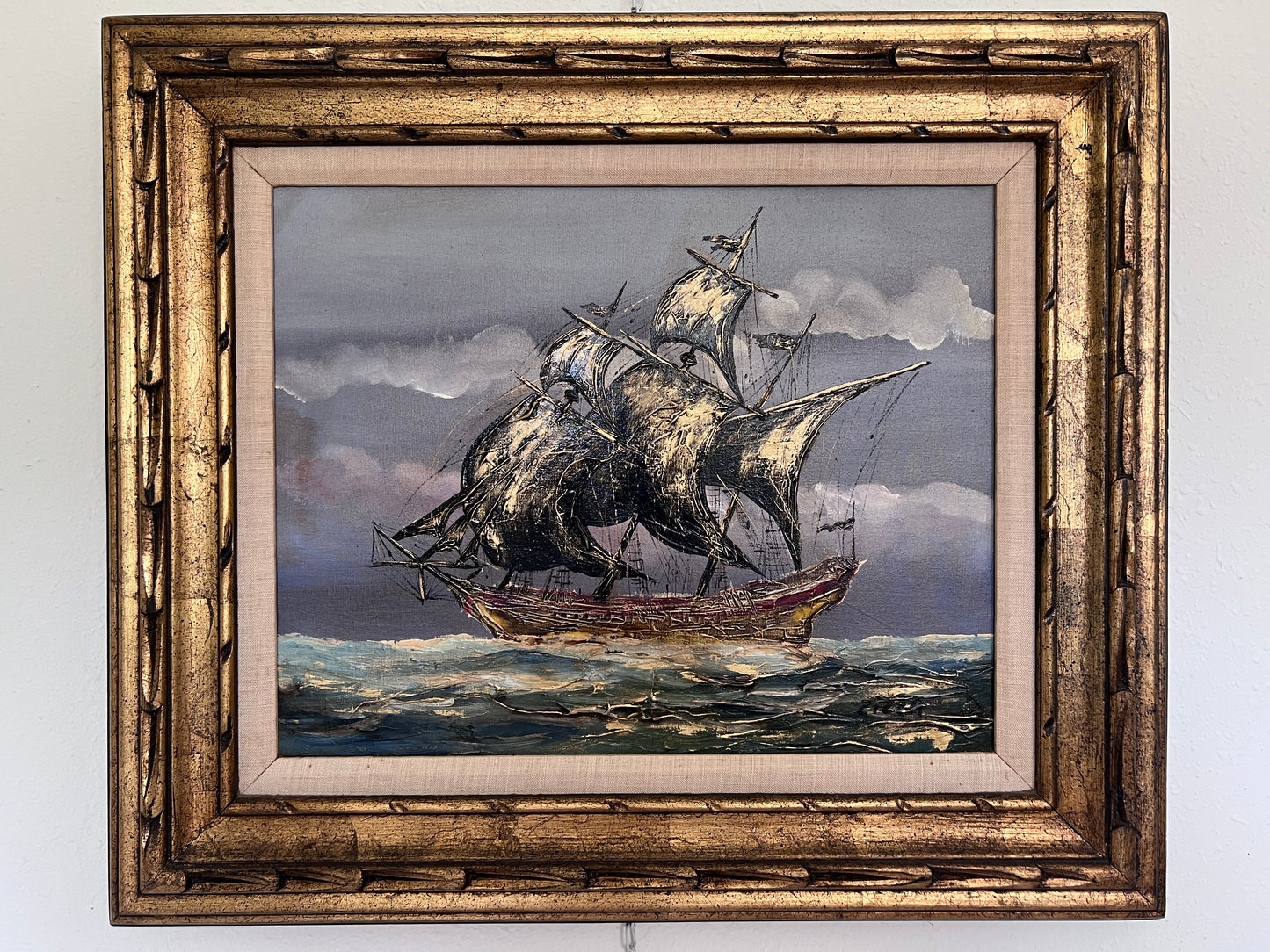 Vintage Seascape Oil Painting on Canvas Signed Zizza | Framed, Nautical Art